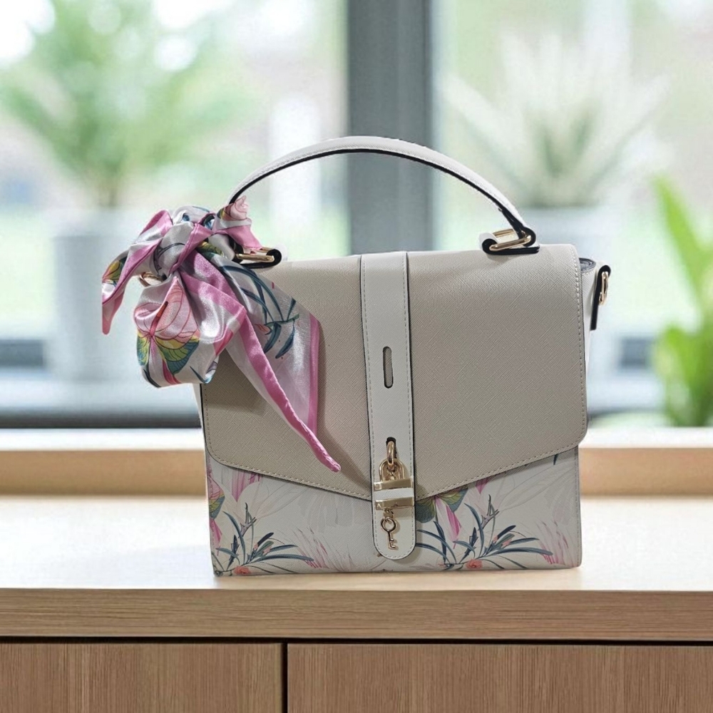 ALDO Cream and Pink Floral Satchel/Crossbody with Floral Scarf